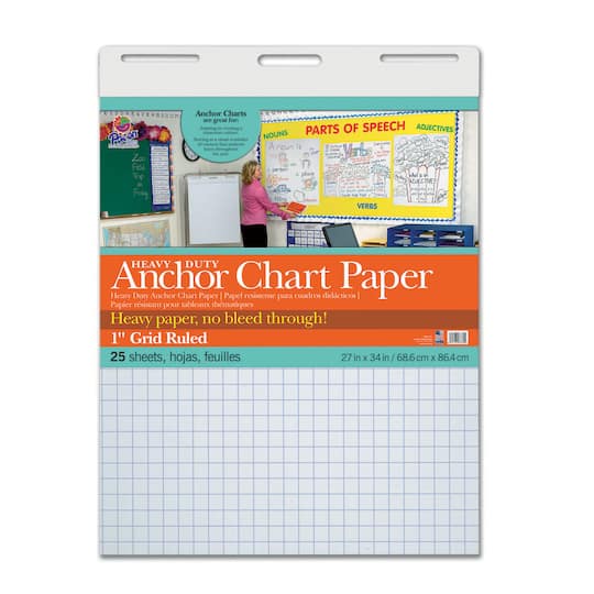 1&#x22; Grid Ruled Heavy Duty Anchor Chart Paper, 27&#x22; x 34&#x22;, 25 Sheets